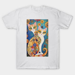 Gustav Klimt's Vibrant Whiskers: Colorful Cat Illustration T-Shirt